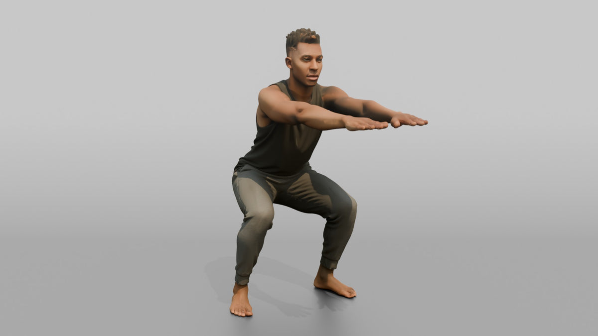Fitness Influencer Man Doing A Bodyweight Squat, Arms Extended Forward - 3D character model, view 5