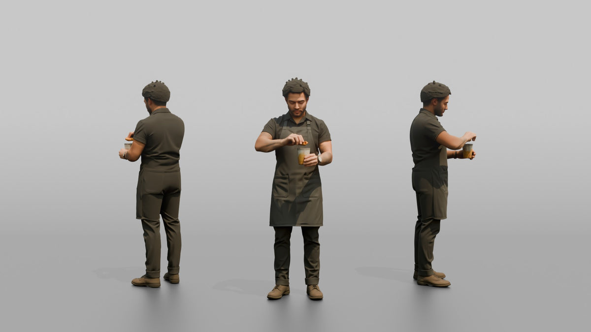 Bartender Man Holding A Citrus Twist Over A Glass - 3D character model, view 1