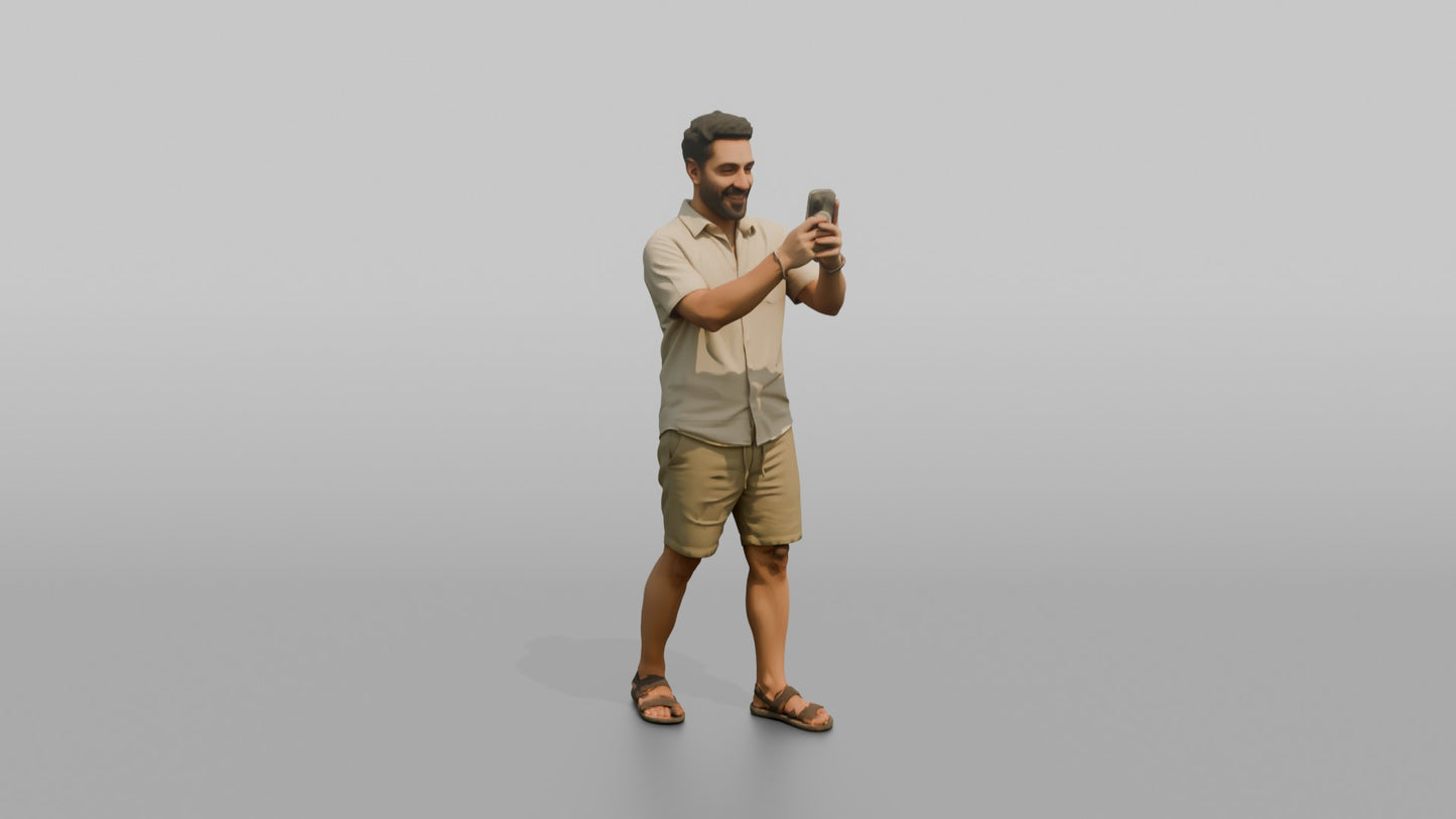 Vacationer Wearing Linen Shirt And Shorts