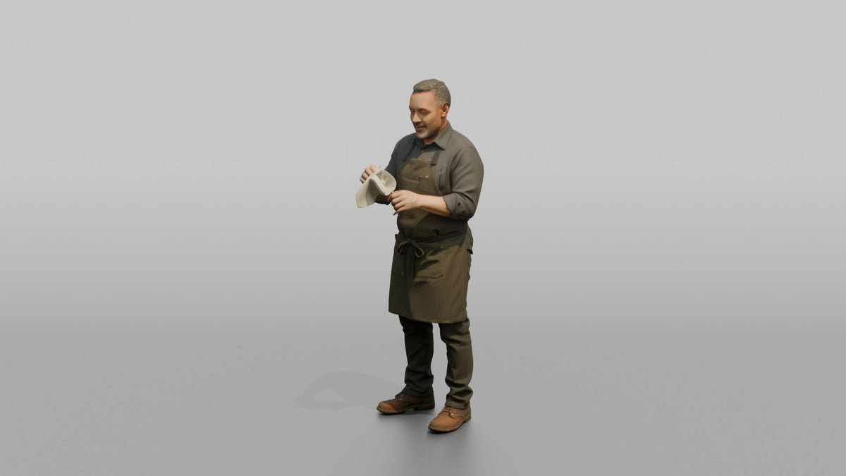 Bartender Man Polishing A Wine Glass With A Cloth - 3D character model, view 4