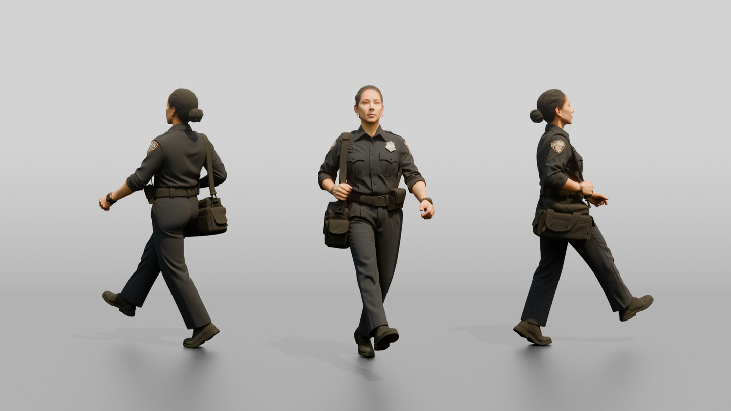 Female Police Officer Hurrying with a Bag