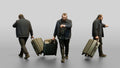 Plus-Size Bearded Man Carrying Two Suitcases Checking His Watch
