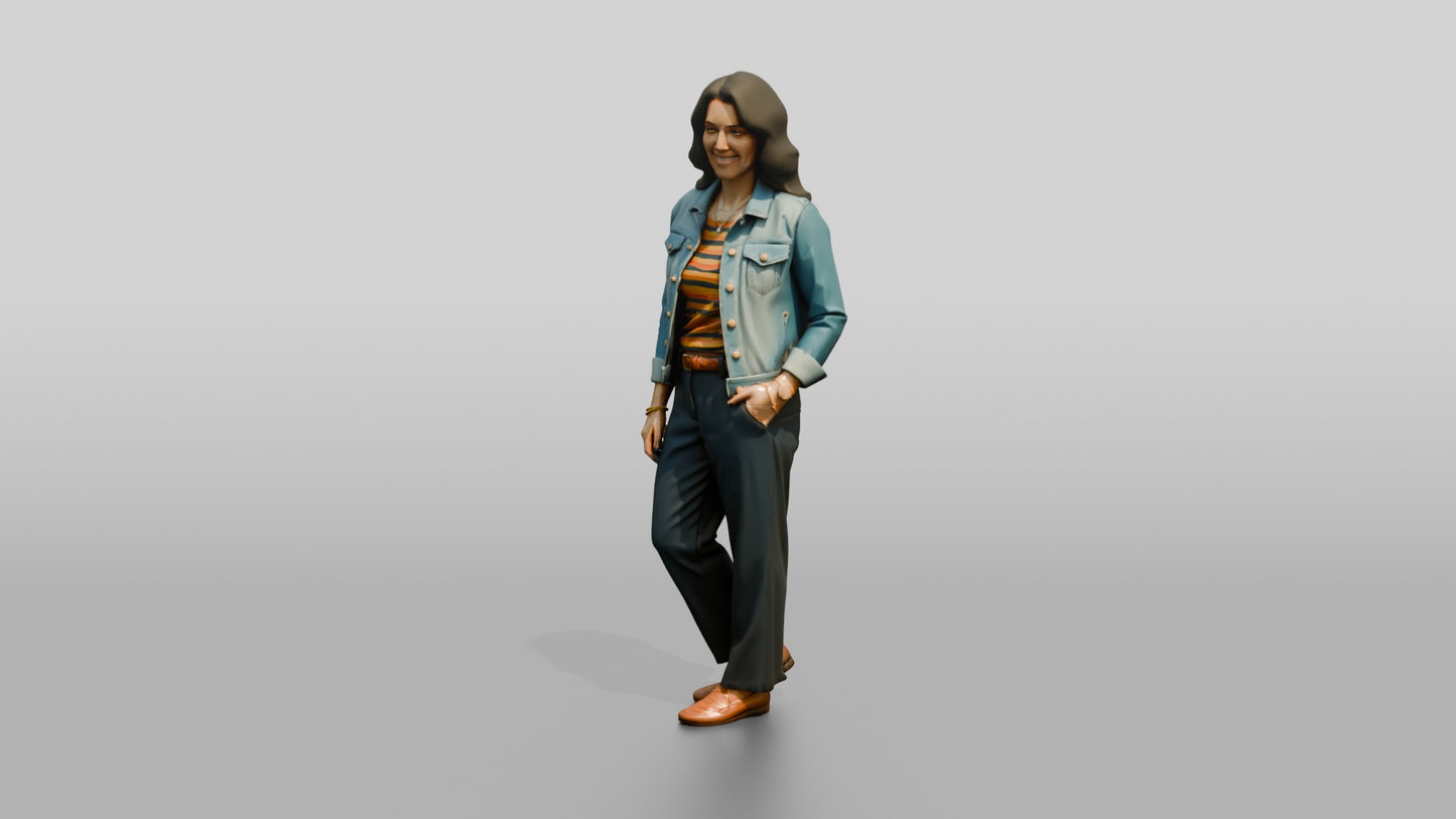 Colombian Woman in Denim Jacket & Sweater
