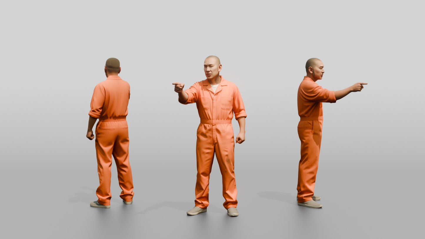 East Asian Male Prisoner in an Orange Jumpsuit