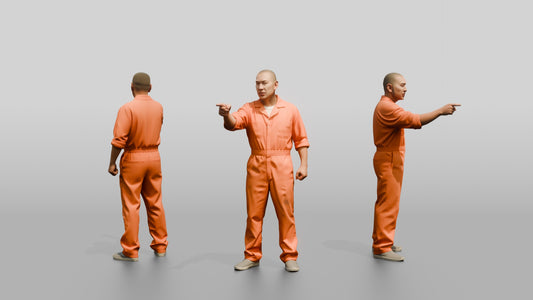 East Asian Male Prisoner in an Orange Jumpsuit