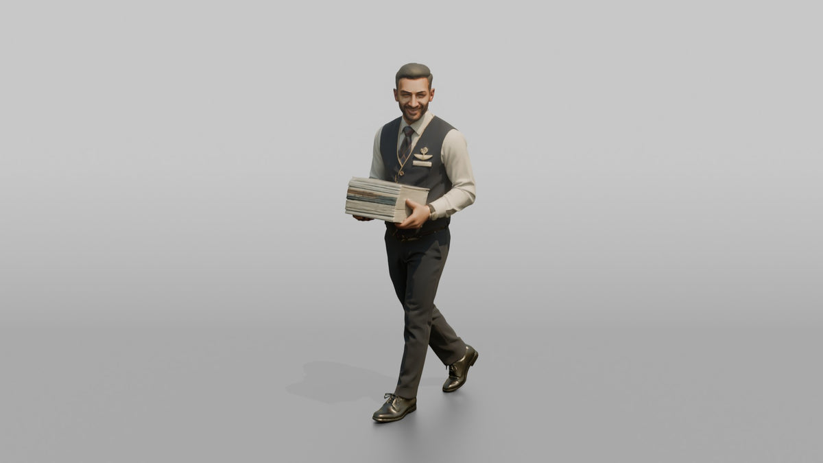 Caucasian Flight Attendant Handing Over a Glass of Wine - 3D character model, view 5