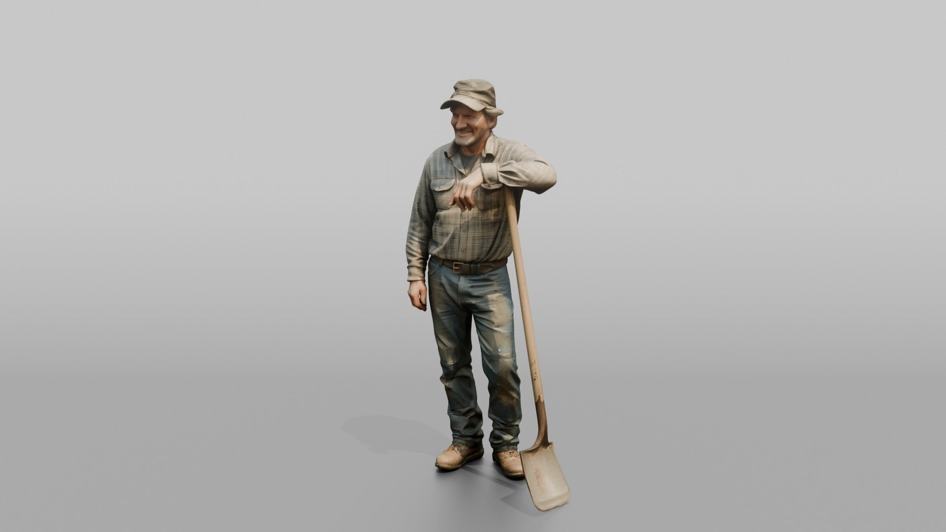 Farmer Leaning On Long Wooden Shovel