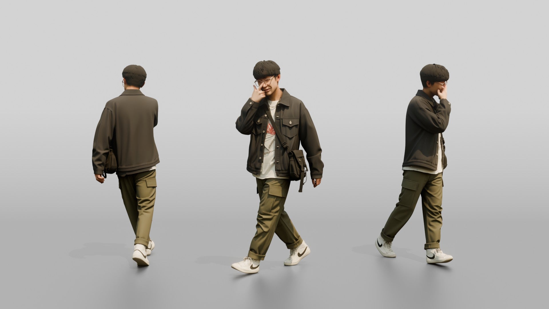 Asian Man Adjusting Glasses