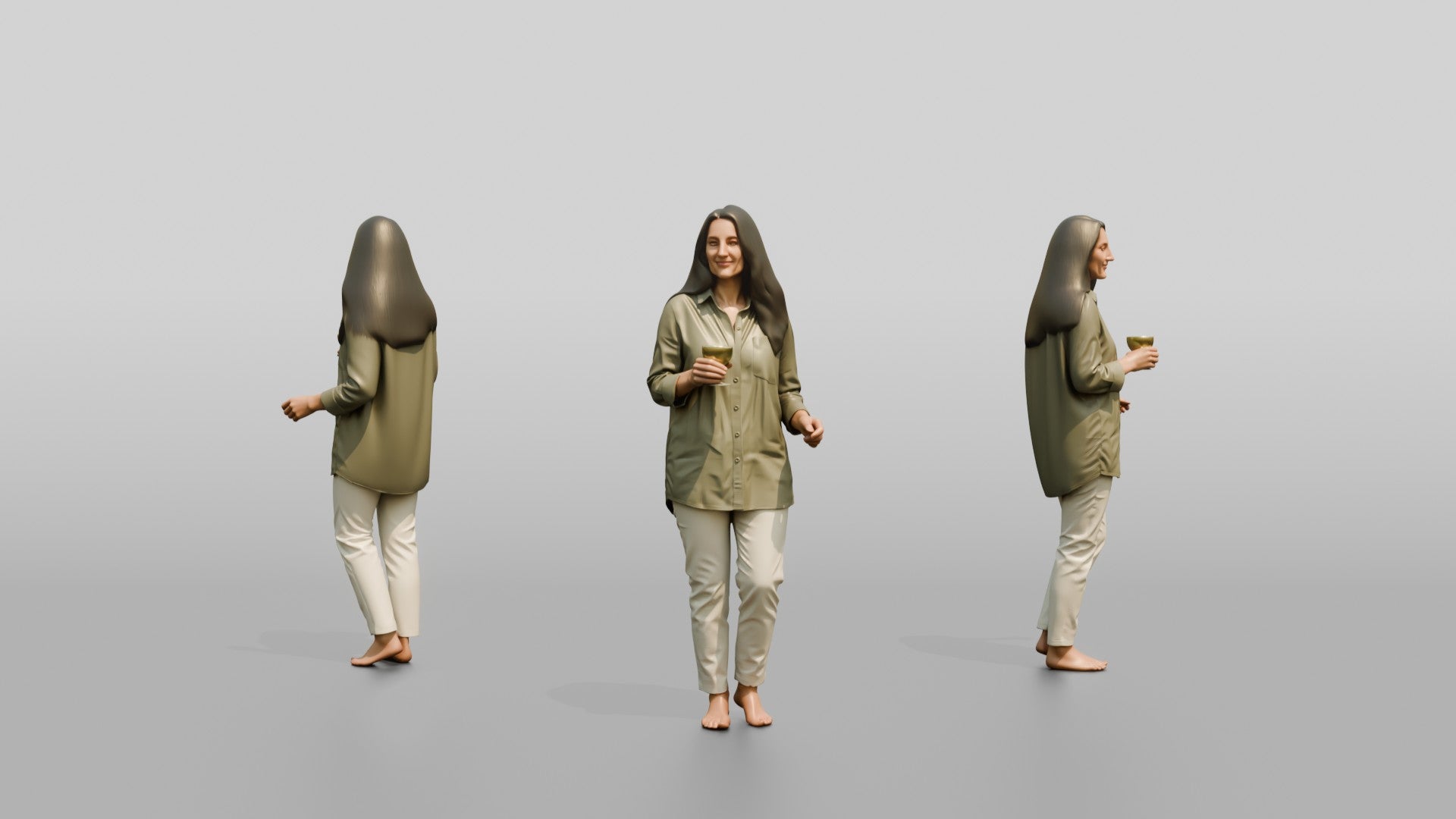 Woman Holding a Bottle in Olive