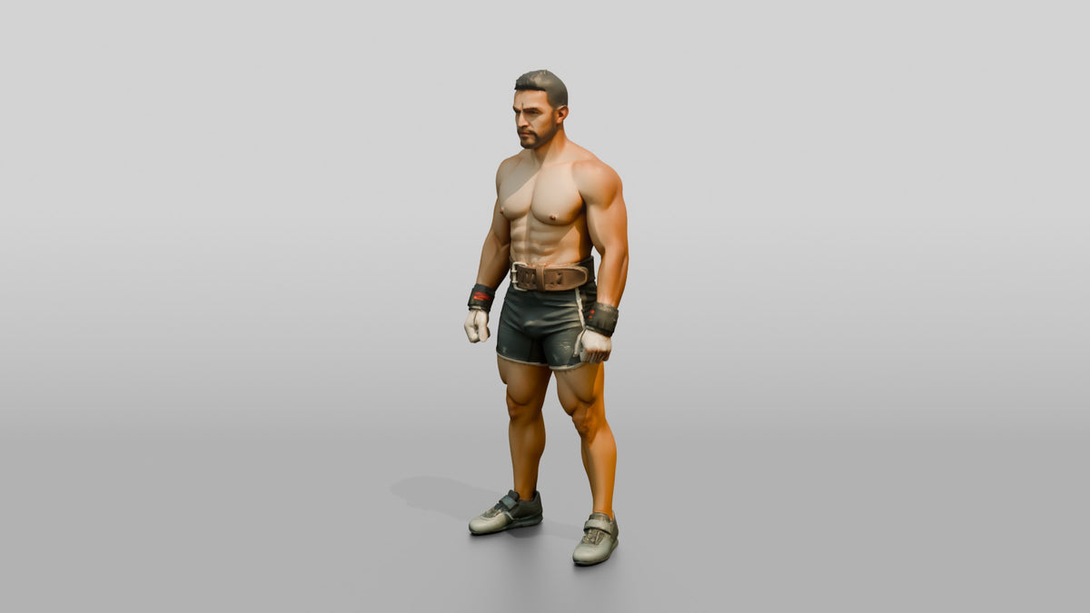 Man in Classic Powerlifter Stance - 3D character model, view 4