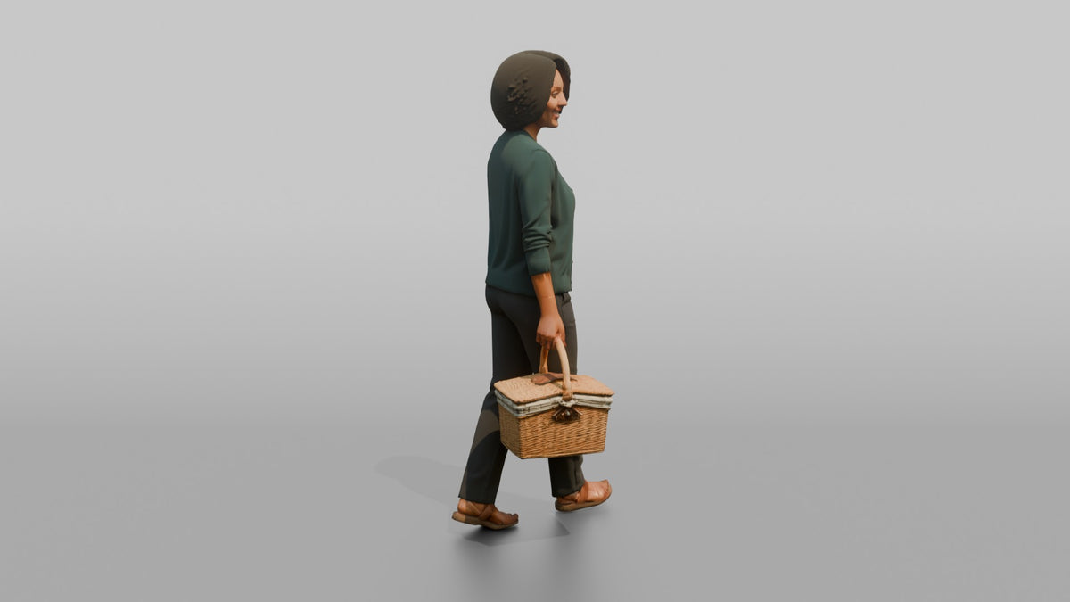 Mother Carrying A Picnic Basket By Its Handle - 3D character model, view 2