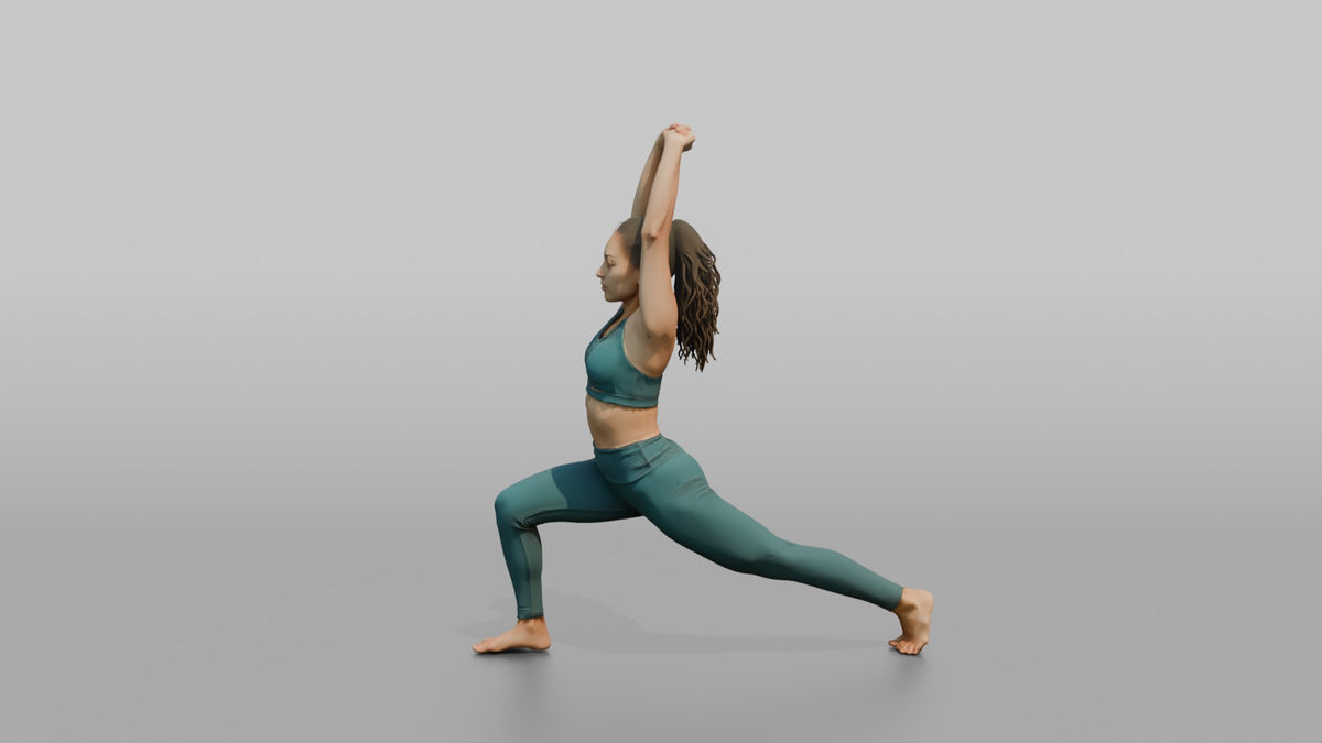 Fitness Influencer Woman Doing A Dynamic Lunge Stretch - 3D character model, view 4