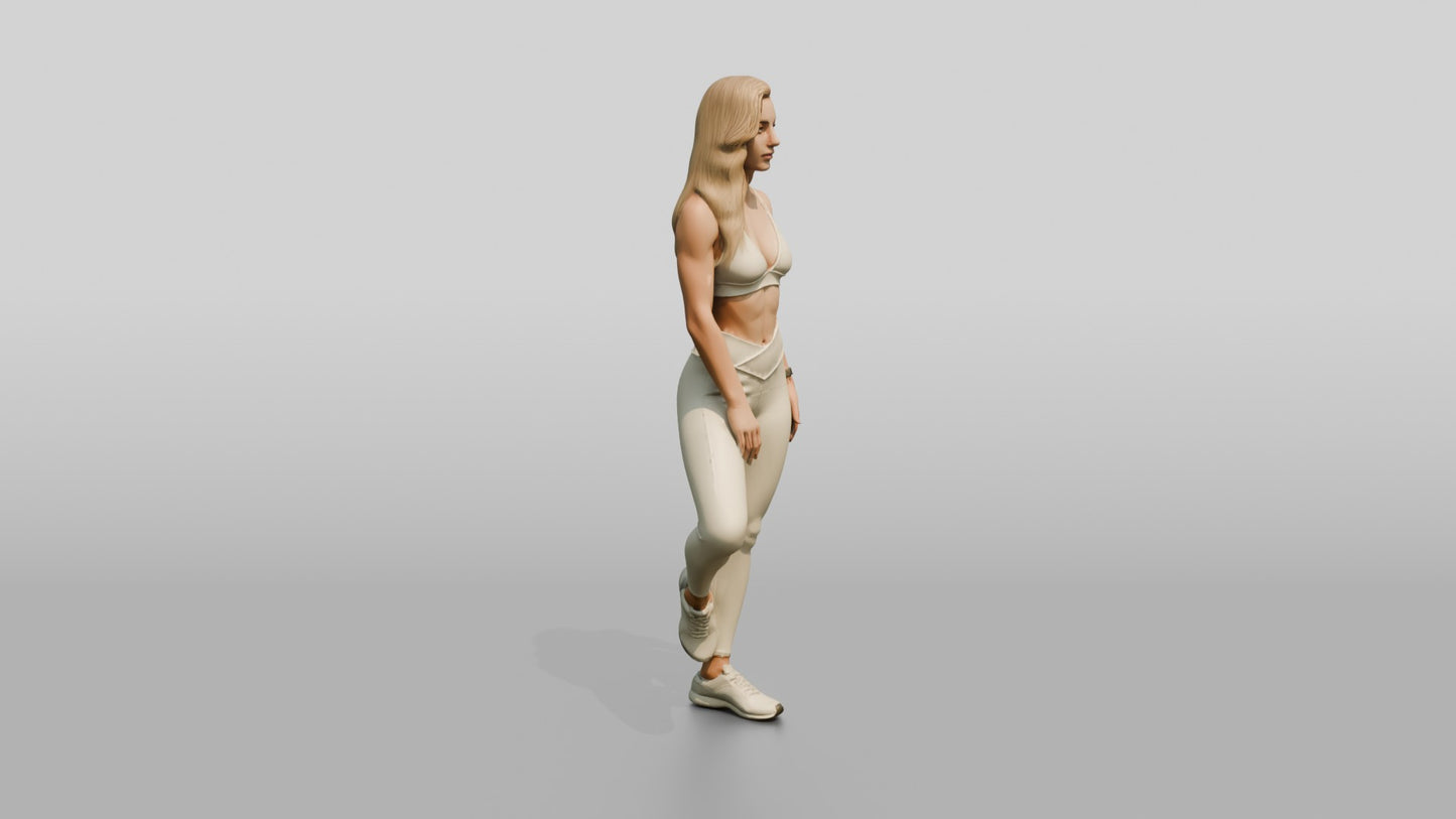 Blonde Woman in Cream Activewear in a Balance Pose