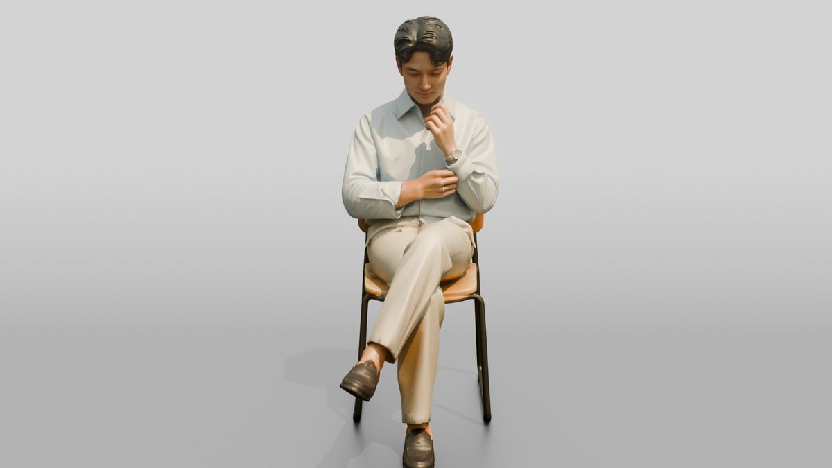 Businessman Sitting in Light Blue Shirt - 3D character model, view 5