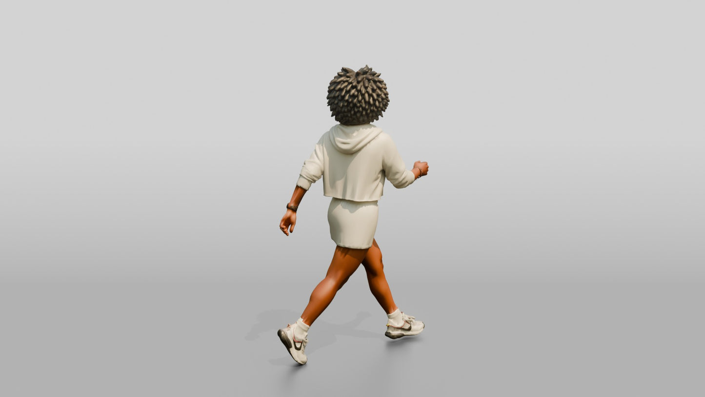 African-American Woman Striding Down the Boardwalk