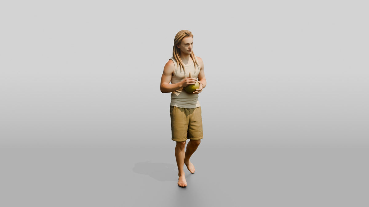 Man with a Coconut Drink - 3D character model, view 1