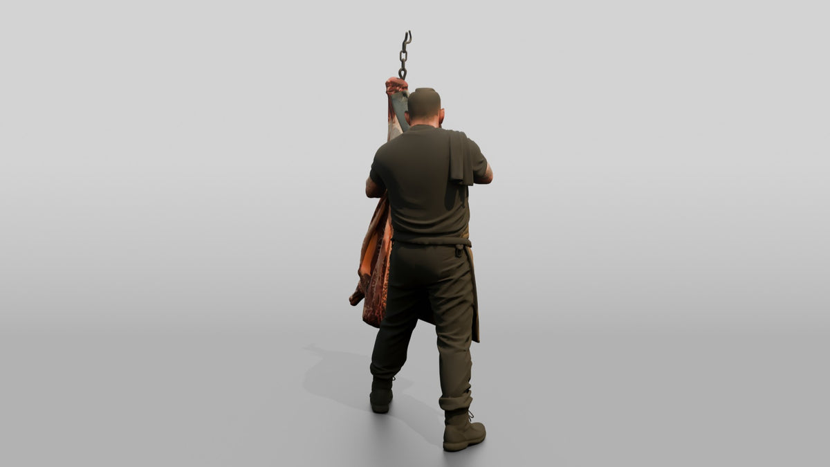 Butcher Chef Cleaving Beef - 3D character model, view 3