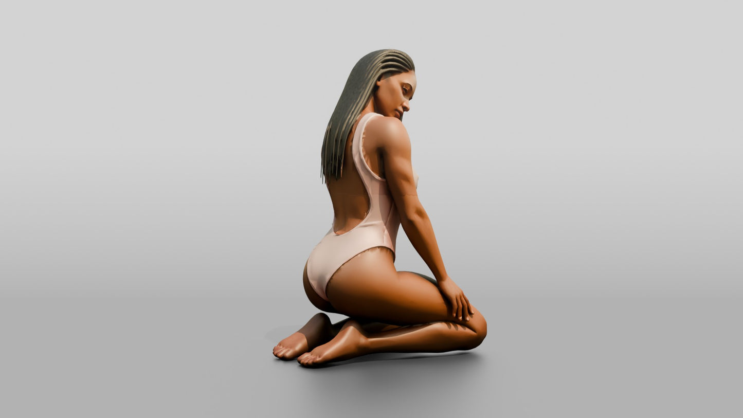 Woman in Blush One-Piece Swimsuit Kneeling