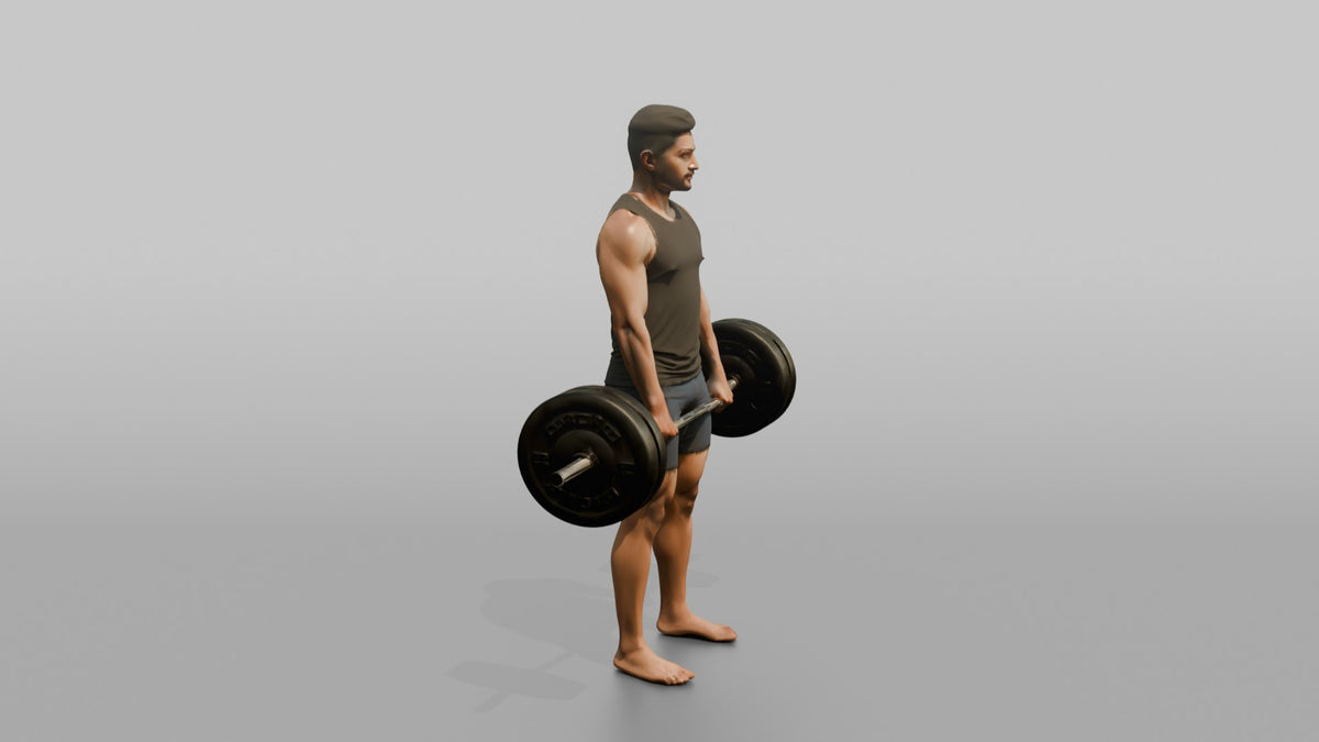 Weightlifter Man Holding A Loaded Barbell At The Hips - 3D character model, view 2