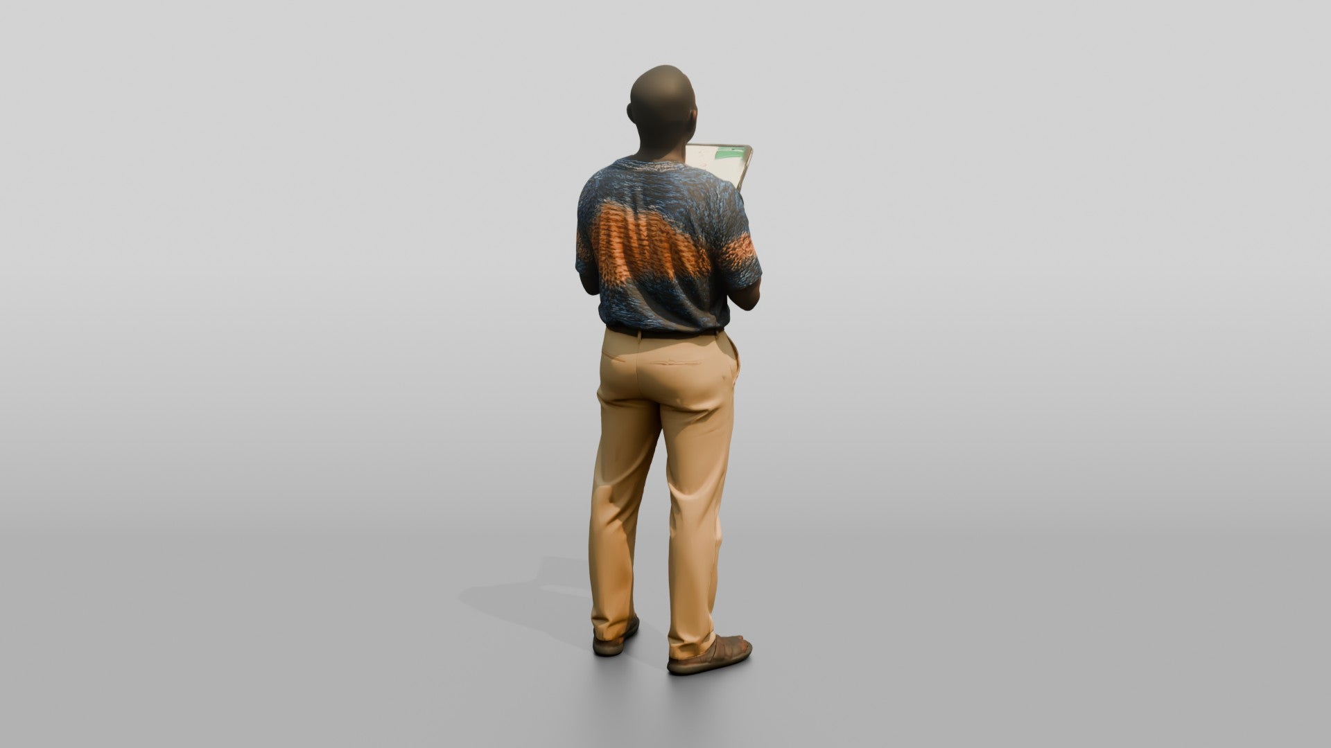 Elderly African Man Holding a Tablet Looking Up