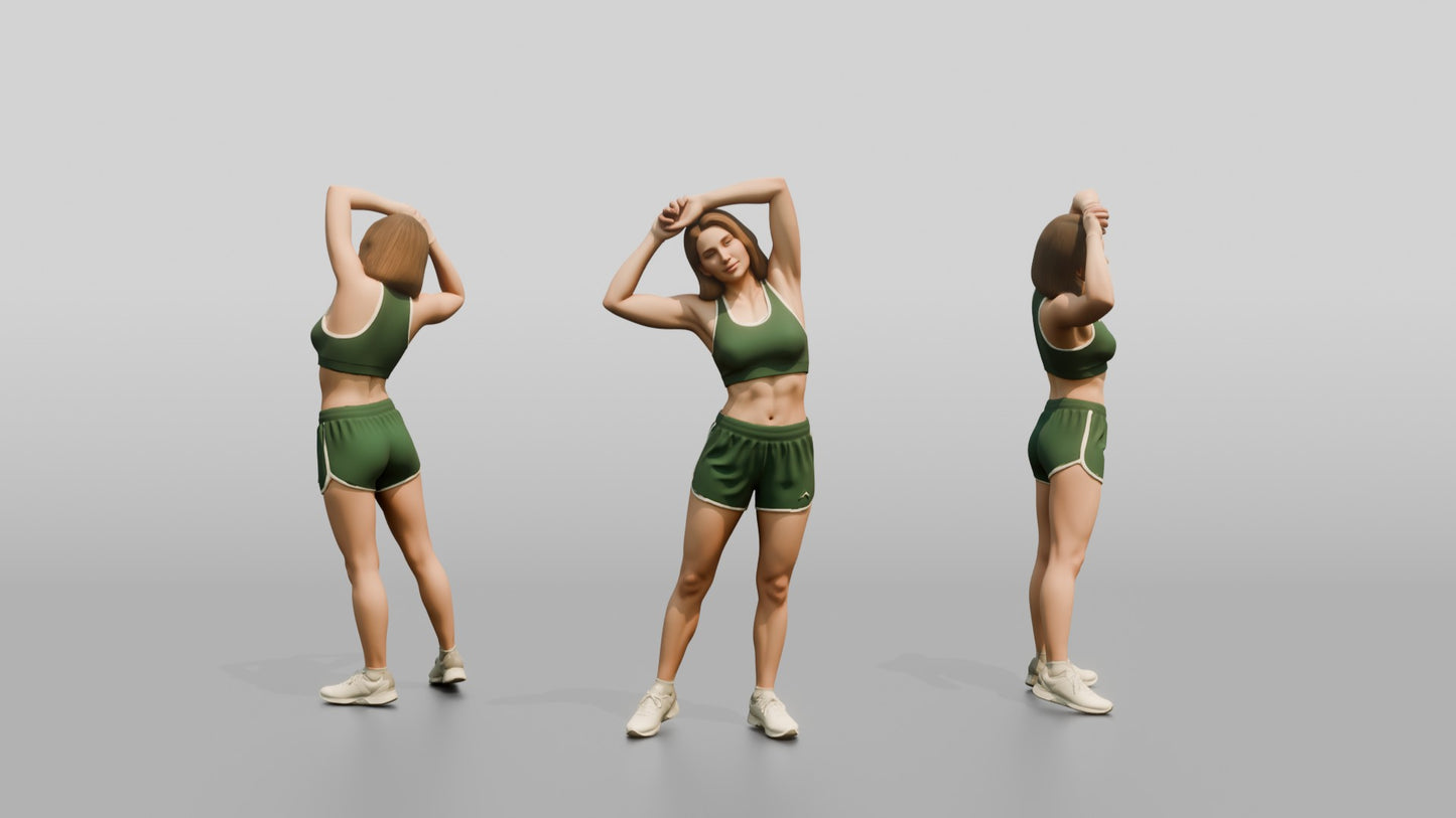 Athletic Woman Stretching in Green Sports Shorts