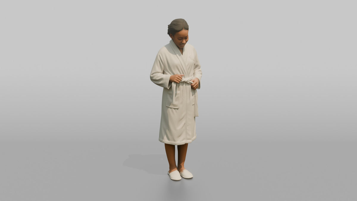 Spa Attendant Woman Adjusting A Robe Belt At The Waist - 3D character model