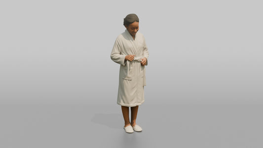 Spa Attendant Woman Adjusting A Robe Belt At The Waist - 3D character model