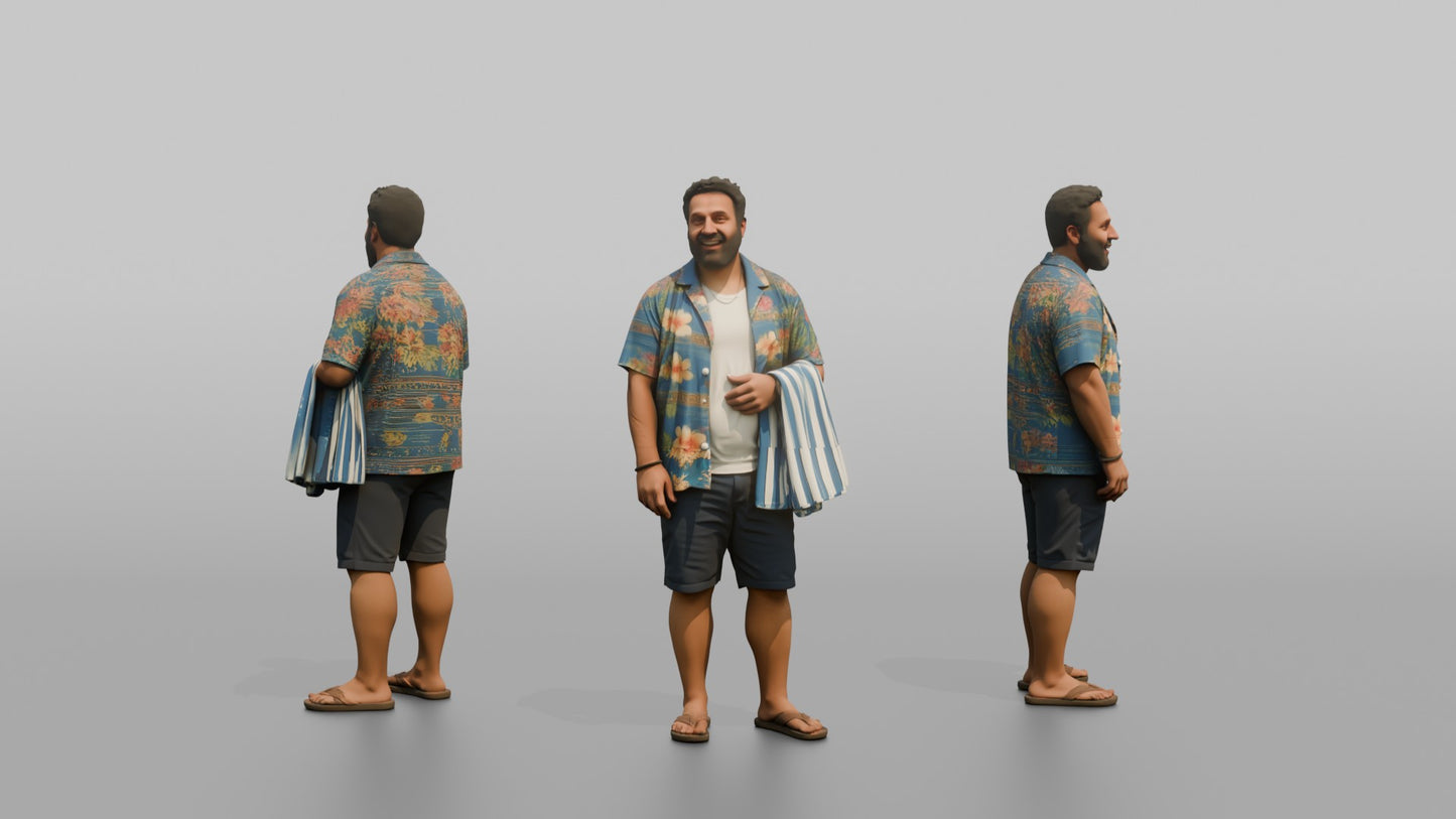 Vacationer Wearing Open Hawaiian Shirt