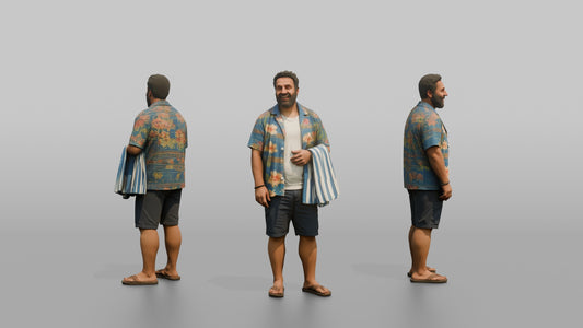 Vacationer Wearing Open Hawaiian Shirt - 3D character model