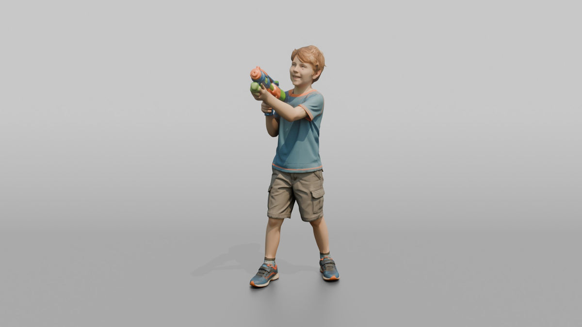 Son Holding A Water Gun Pointed Slightly Upward - 3D character model, view 5