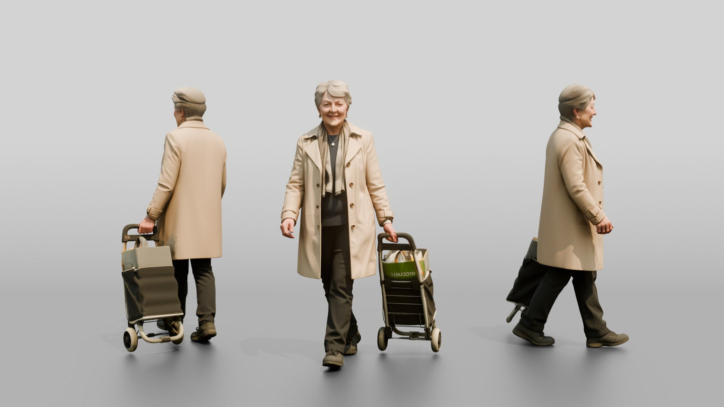 Elderly White Woman with Shopping Trolley