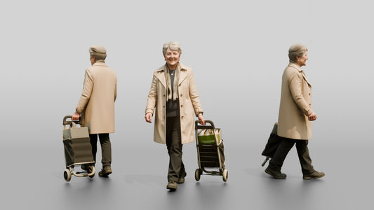 Elderly White Woman with Shopping Trolley