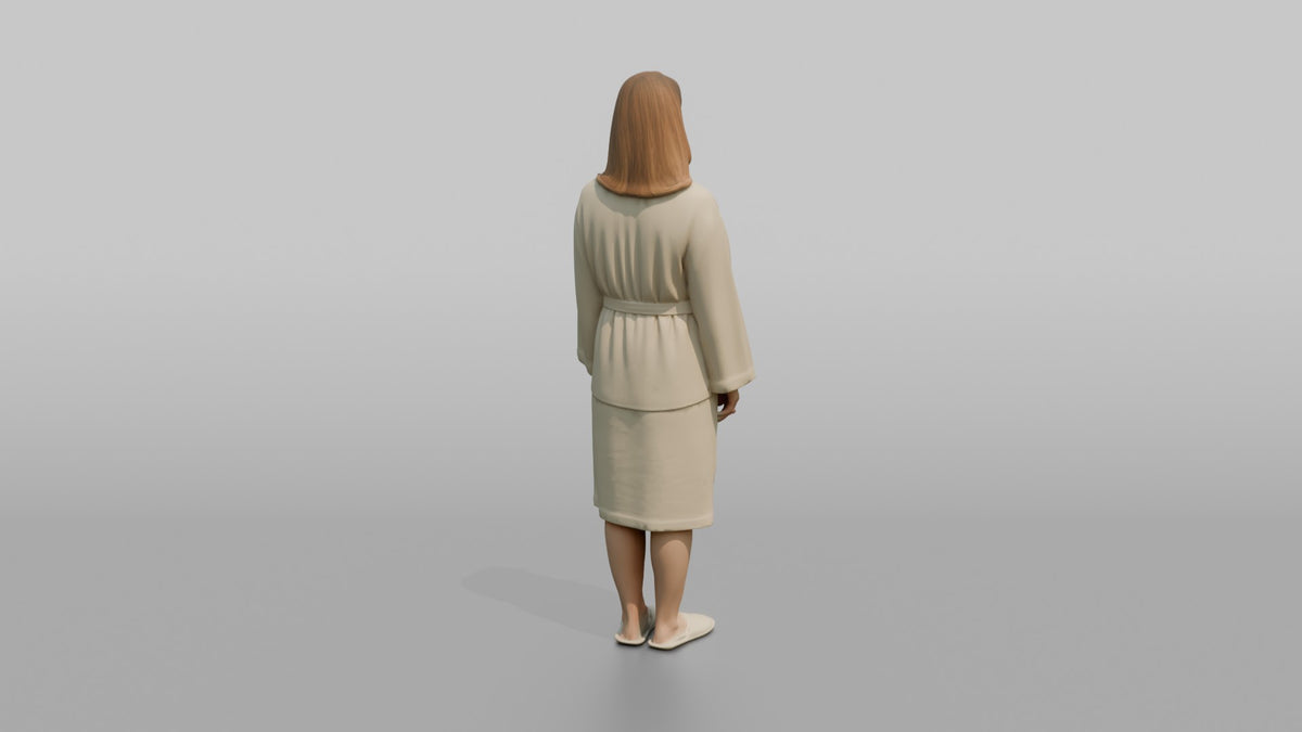 Spa Client Man Standing Barefoot In Spa Slippers, Robe Tied At The Waist - 3D character model, view 3