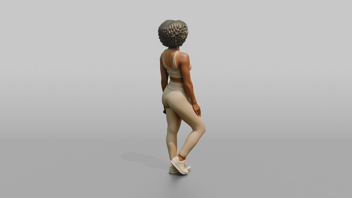 Fitness Influencer Woman Standing Relaxed, Weight Shifted To One Side - 3D character model, view 3