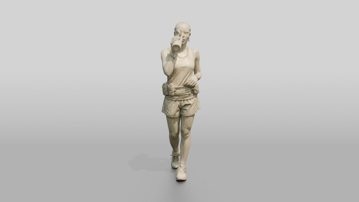 African Woman Runner Drinking Water - wireframe topology preview