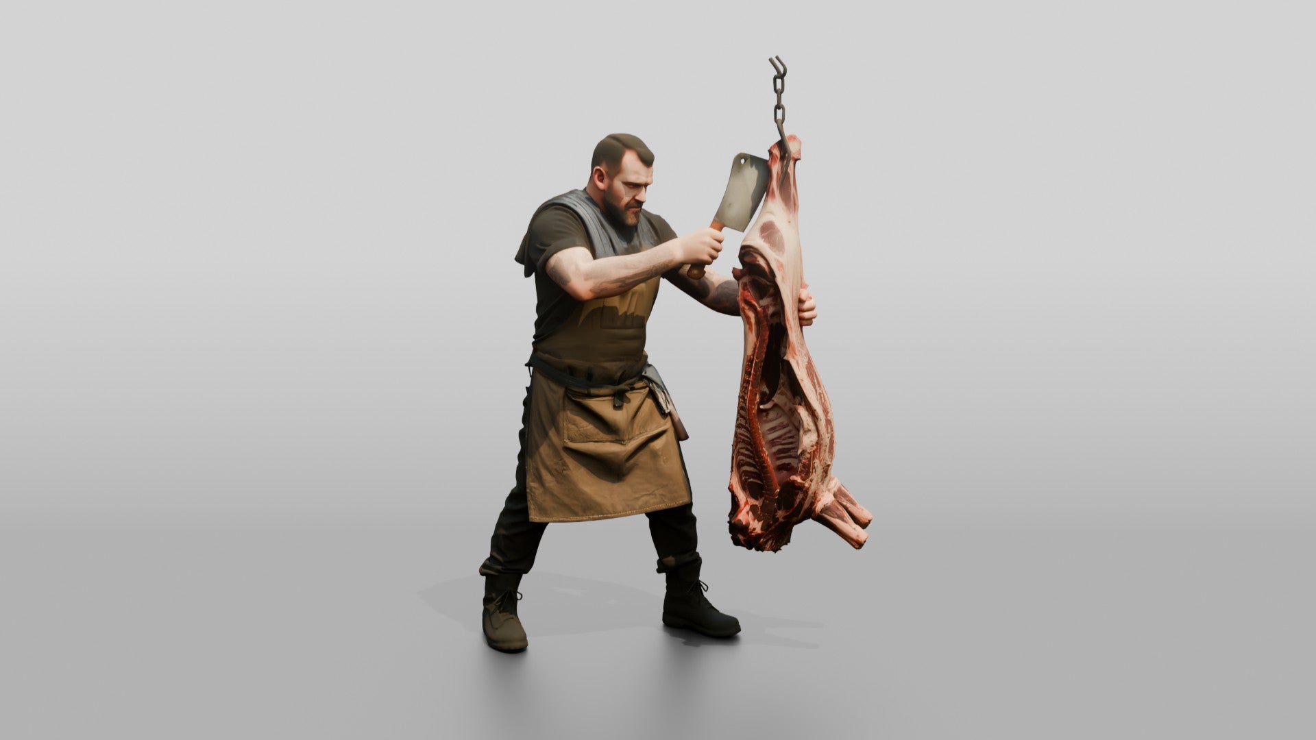 Butcher Chef Cleaving Beef