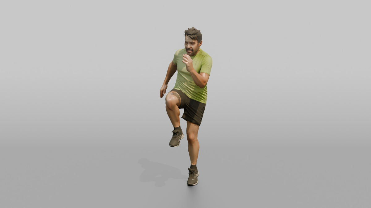 Cardio Athlete Man Doing High Knees In Place - 3D character model, view 4