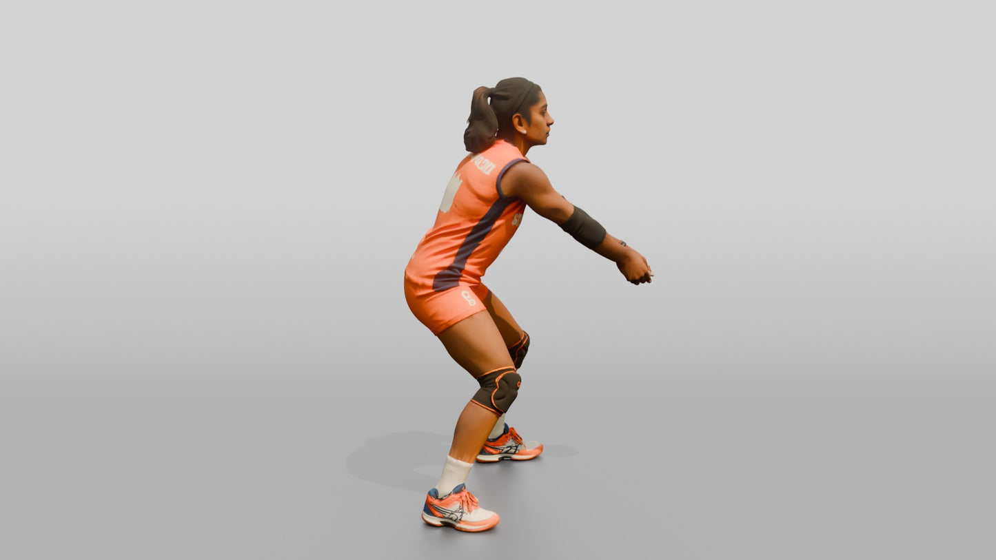 South Asian Female Volleyball Player in Orange Uniform