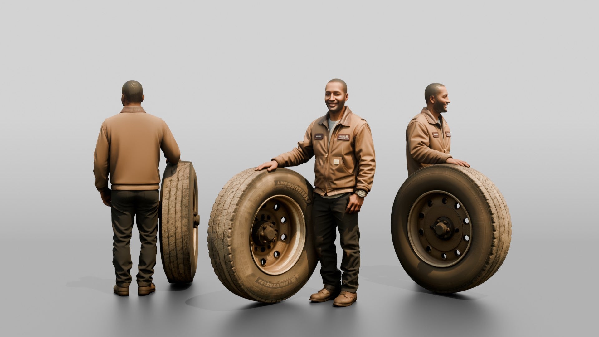 Mechanic Resting Hand on a Truck Tire
