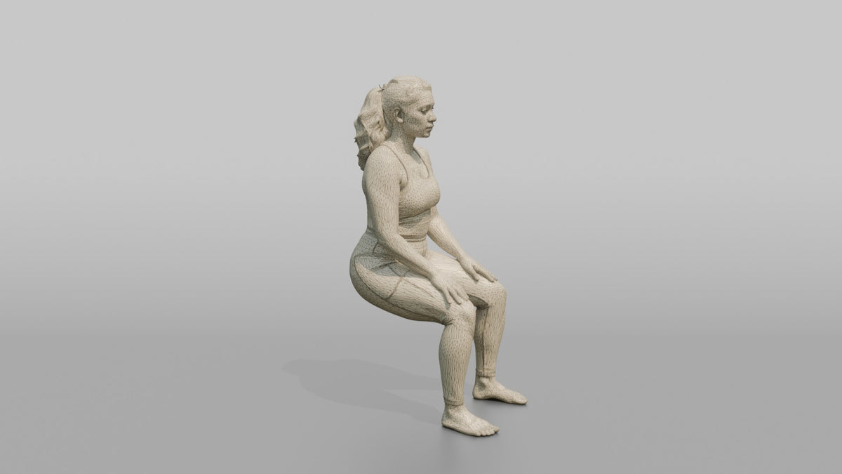 Bodyweight Athlete Woman Holding A Wall-sit Position - wireframe topology preview