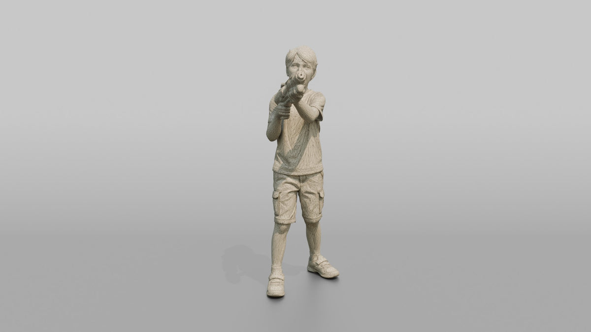 Son Holding A Water Gun Pointed Slightly Upward - wireframe topology preview