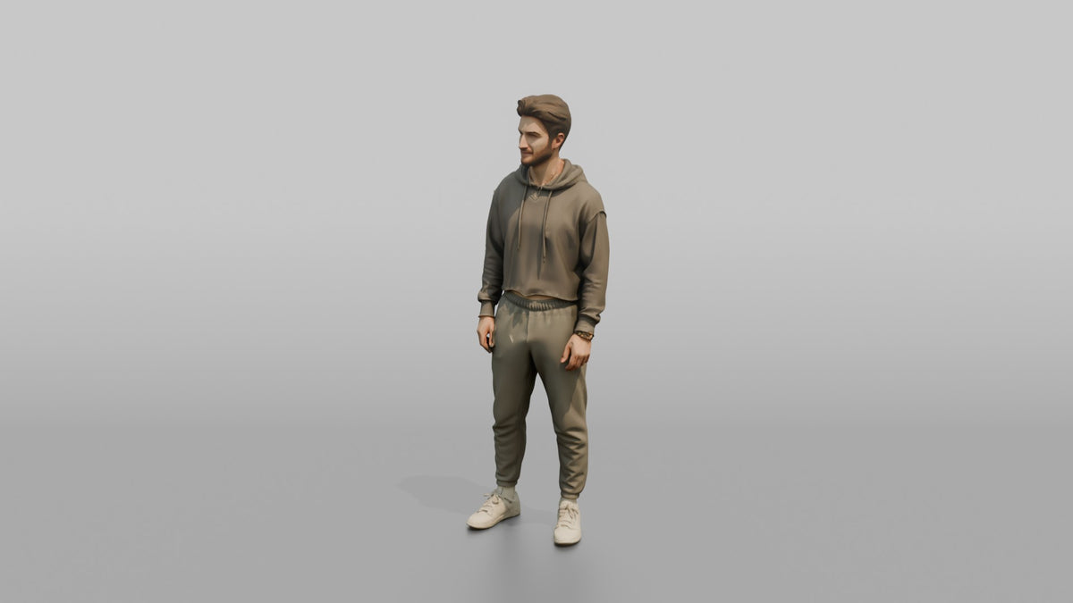 Fitness Influencer Man Standing With Arms Relaxed, Subtle Smile - 3D character model, view 4