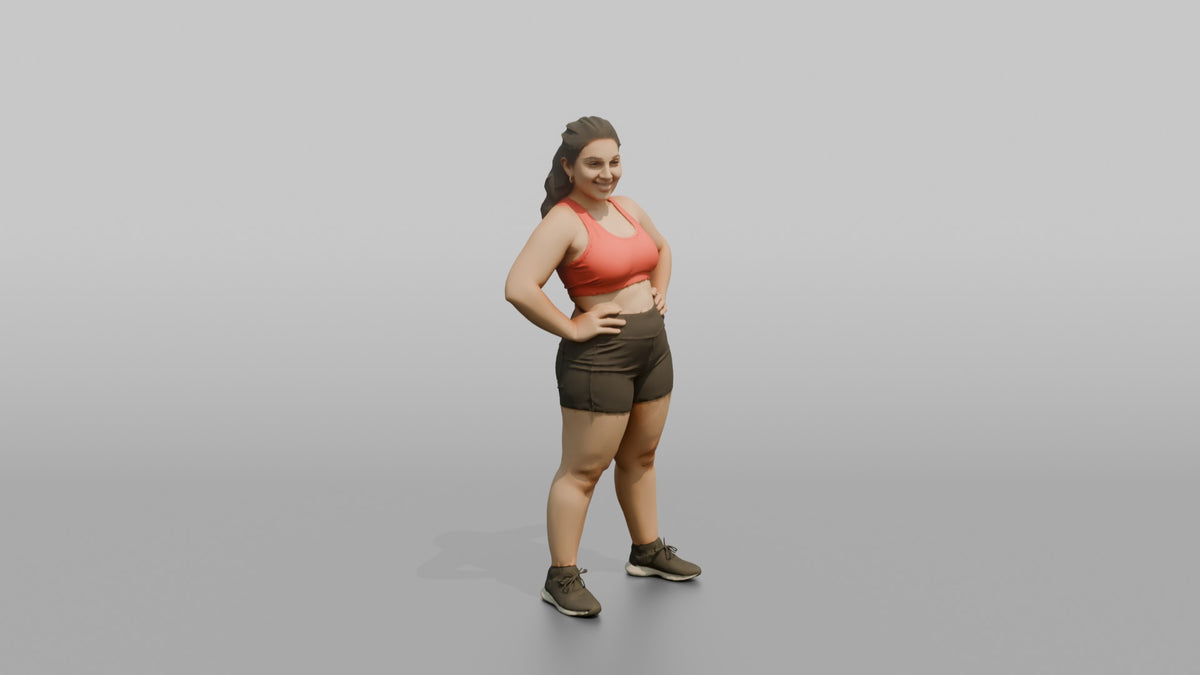 Physique Model Woman Leaning Back Slightly, Hands On Hips - 3D character model