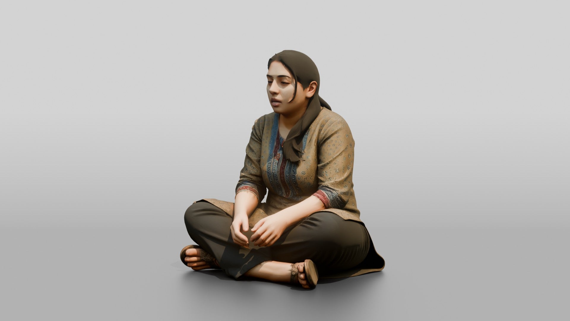 Homeless Woman Looking Dazed While Sitting Low to the Ground