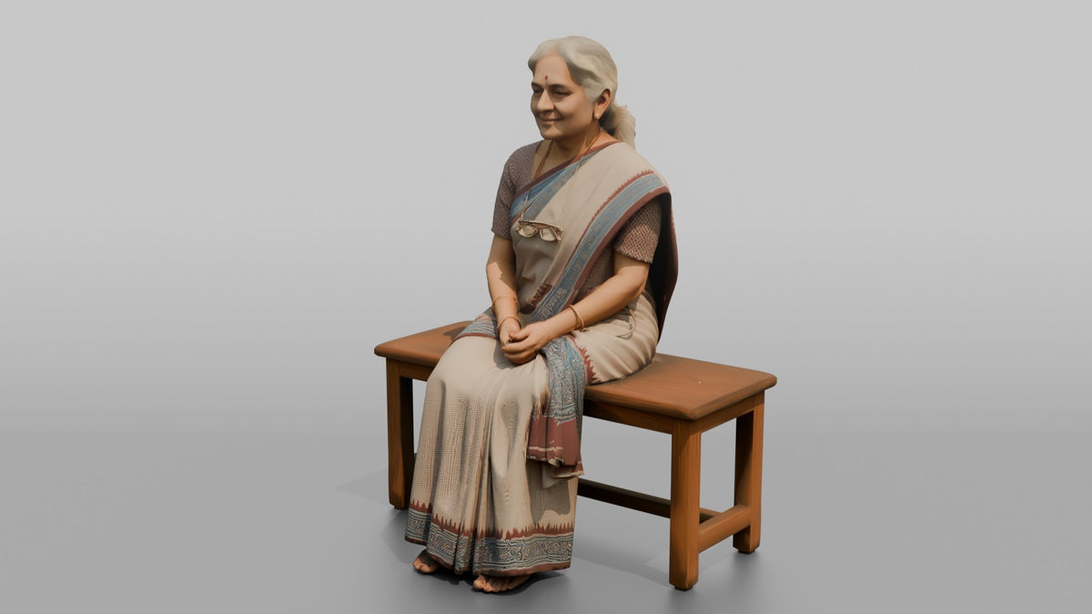Woman Customer Sitting On A Bench - 3D character model, view 4