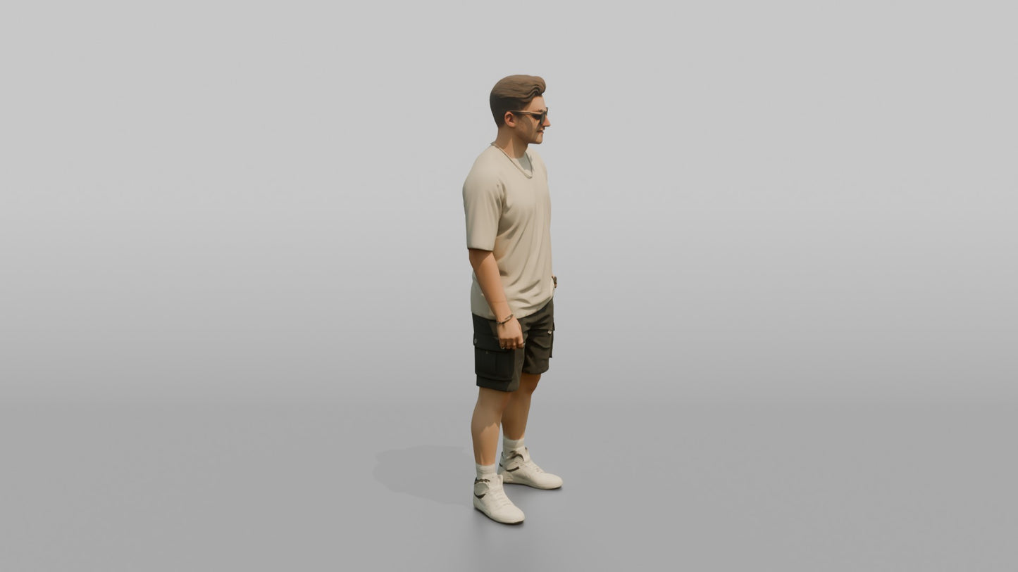 British Man Posing in an Oversized T-Shirt and Cargo Shorts