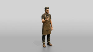 Hispanic Barista Holding Coffee Cup - 3D character model, view 1