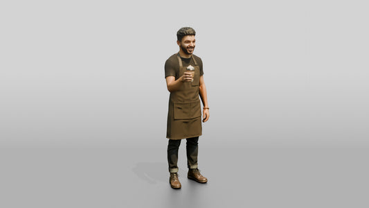 Hispanic Barista Holding Coffee Cup - 3D character model, view 1