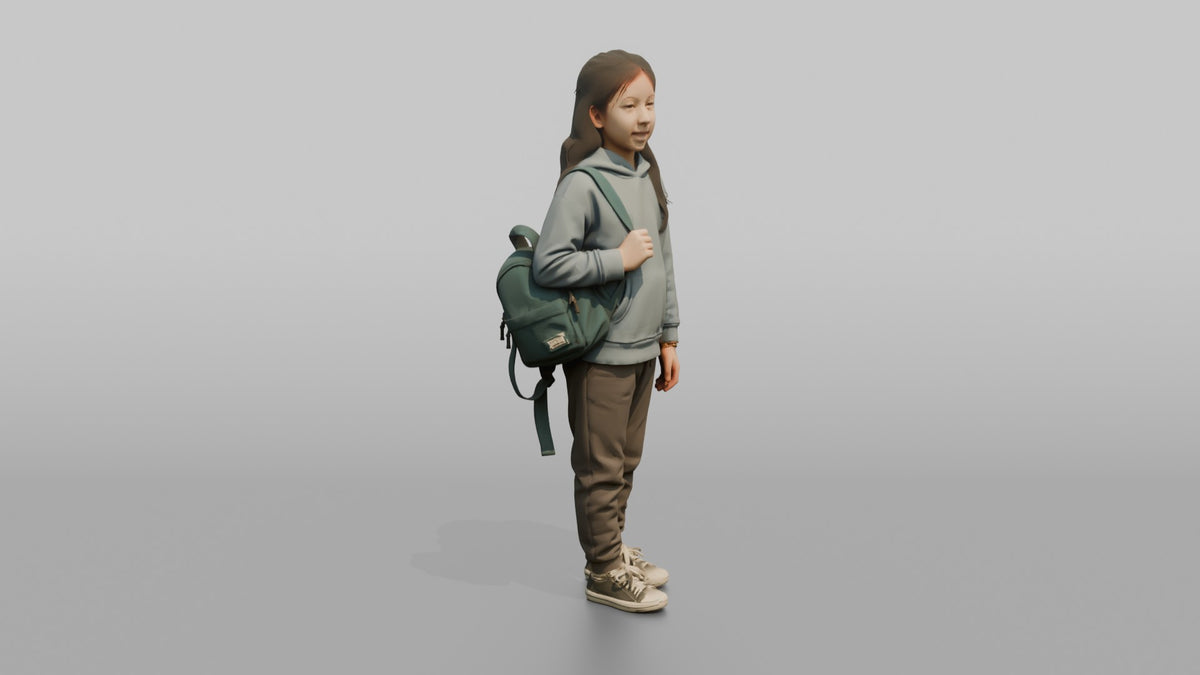 Daughter Carrying A Small Backpack By One Strap - 3D character model