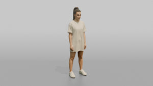 Woman Standing in an Oversized T-Shirt Dress - 3D character model, view 1